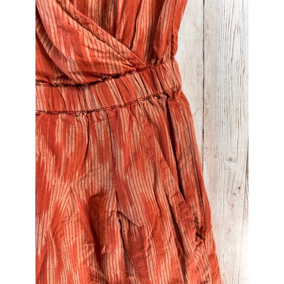 Toad&Co Shakti‎ Romper Womens M Rust Ikat Organic Stretch Tie Waist Faux Wrap - Picture 8 of 12